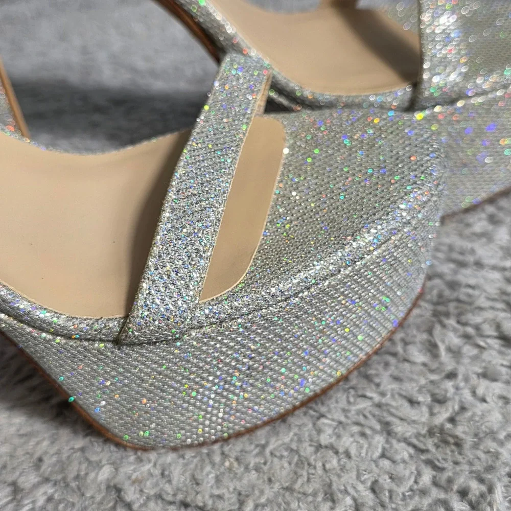 Stuart‎ Weitzman Nudist Hollywood Silver Platform Stiletto Sandals Shoes 9.5